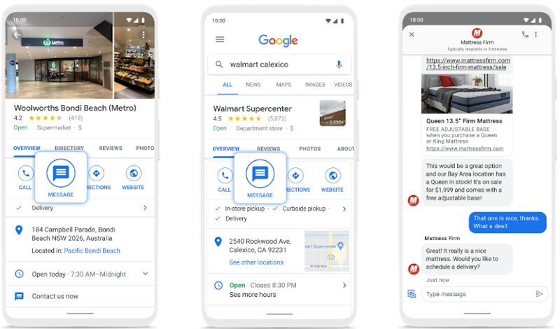 Examples of Google Business Messager